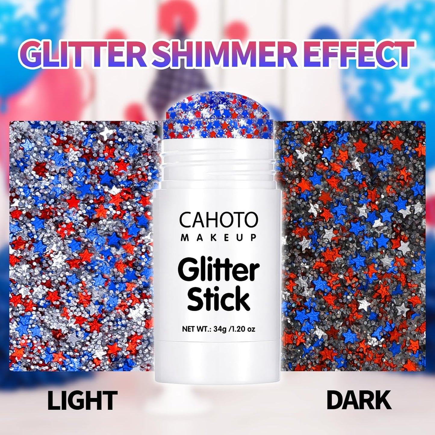 Glitter Stick - Red White Blue Star for Face, Body & Hair | Patriotic Sparkling Sequins for 4th of July & Memorial Day, 1.2oz