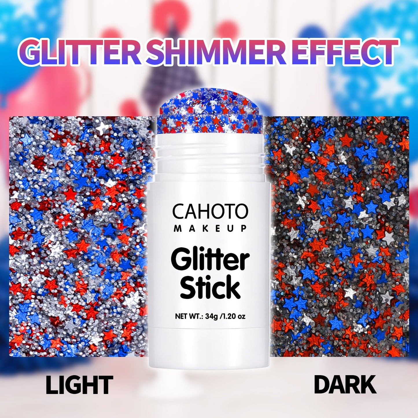 CAHOTO Starlet Glitter Stick, Red White Blue Star for Face Body Hair