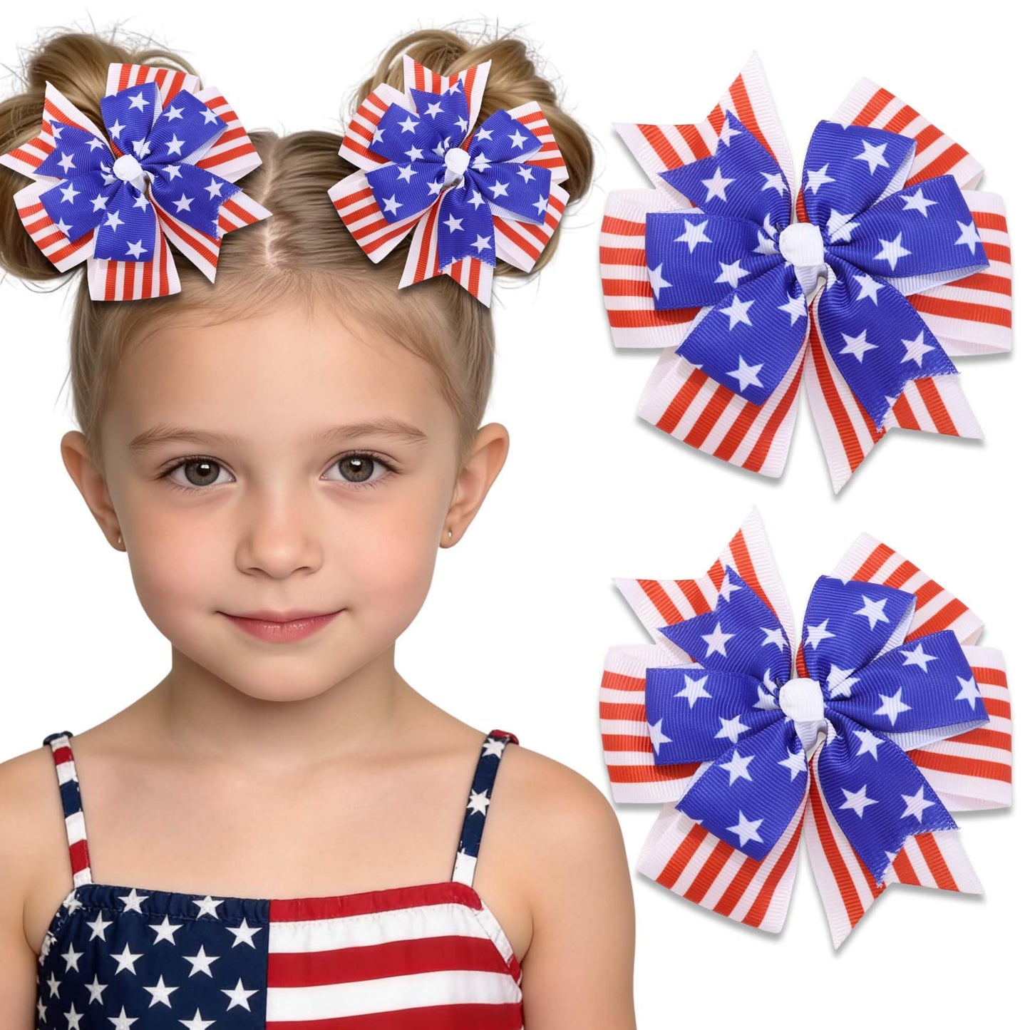 FARSYOD 4th of July Bows for Girls Hair Patriotic Bow Red White Blue Bowknot Clip USA Flag Ribbon Bow Accessories for Fourth of July Independence Day