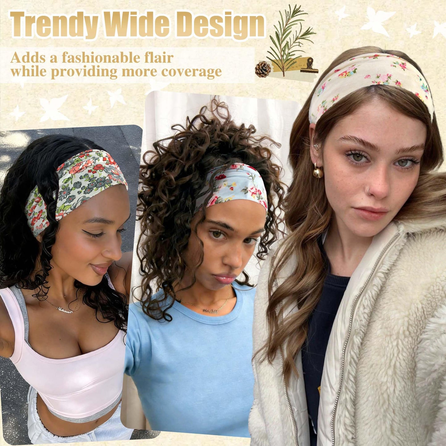 FARSYOD 6 Pack Headbands For Women Boho Headband Floral Wide Hair Bands Soft Sweat Band Fashion Head Band Workout Yoga Bandana Hairband Elastic Easter Hair Accessories