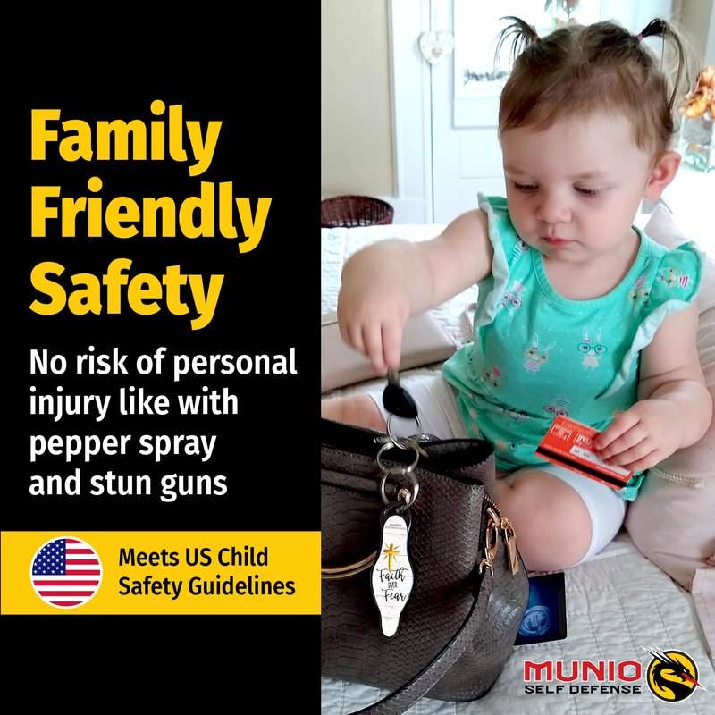 MUNIO Self Defense Keychain – Lightweight, Stylish & Portable Safety Tool for Women & Men – Non-Lethal Kubotan, Easy to Use, TSA Approved – Made in USA – Faith Over Fear Design