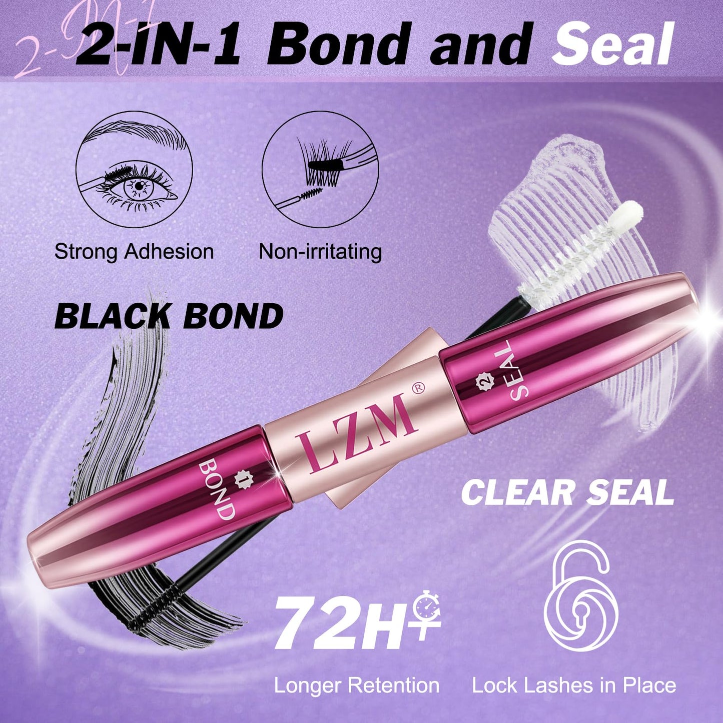 LZM Lash Bond and Seal Long-Lasting 72H Eyelash Cluster Glue Waterproof Lash Cluster Glue Strong Adhesive Easy to Use Eyelash Bond and Seal 5ml + 5ml (P01)