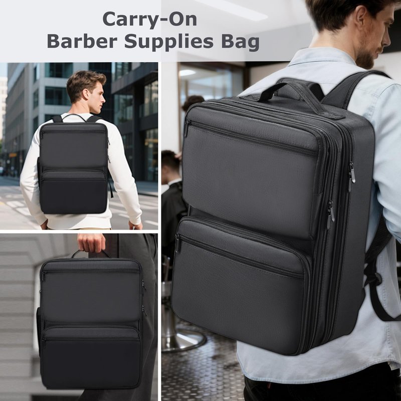 Yueieoun Barber Bag with Detachable Tray, 16.8-in Travel Backpack for Clippers and Supplies, Large Capacity Hairdresser Bag with Adjustable Dividers for Hair Cutting Tools