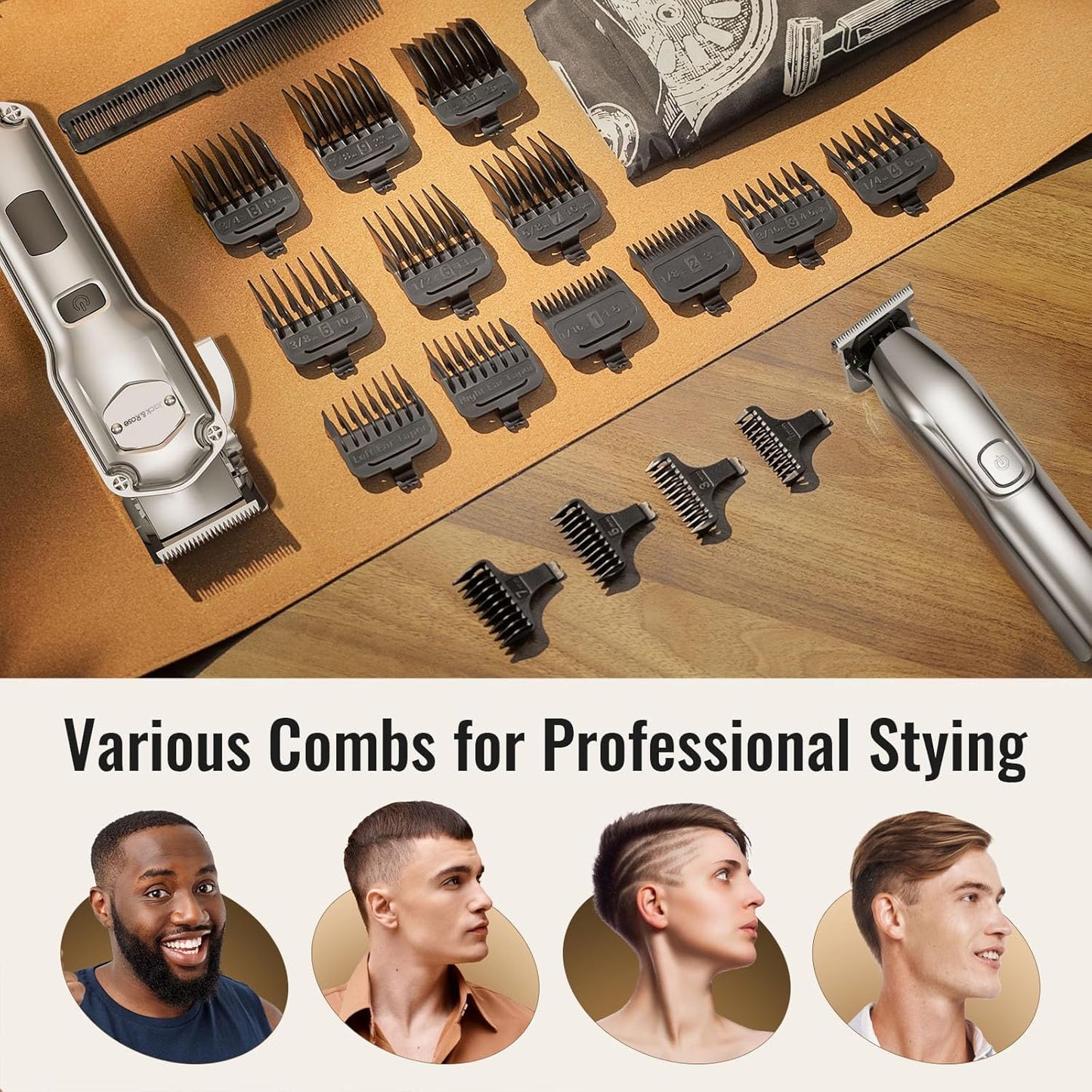 Hair Clippers Set - Cordless Trimmers for Men | Professional Barber Clippers with Precision Blades
