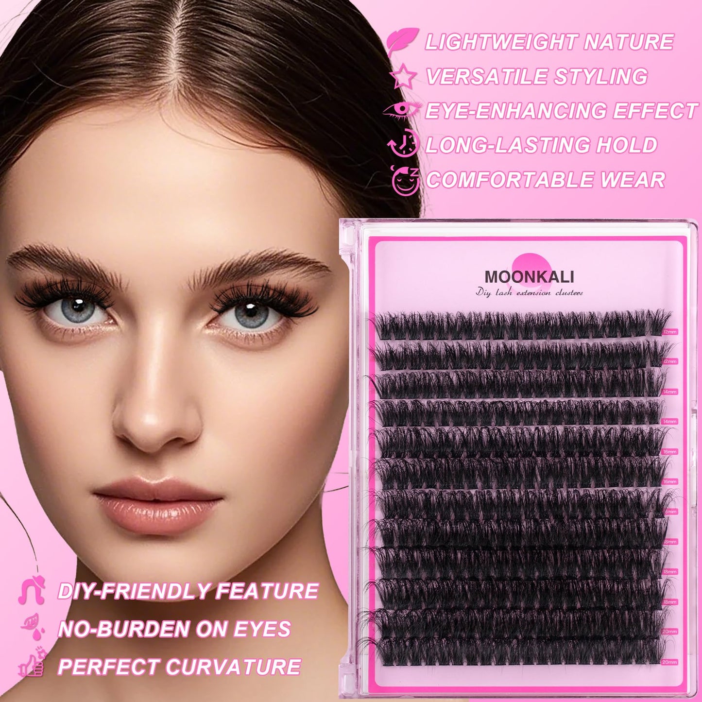 Lash Clusters Wispy 80D Eyelash Clusters D Curly 12-20MM Mix Length Cluster Eyelash Extensions Thick Volume Individual Lashes Clusters DIY Eye Lash Extension 3D Eyelashes Clusters Wispy By MOONKALI