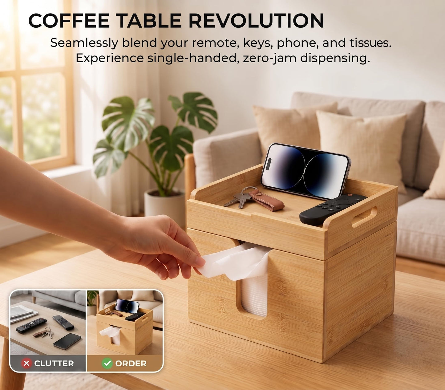 Qoieua Face Towel Holder with Tray, Bamboo Organizer for Vanity