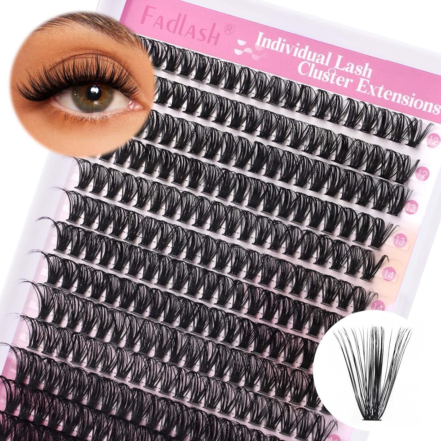 FADLASH Natural Eyelash Clusters - Fluffy 100D/200D Extensions | DIY Home Use, 8-16mm D Curl, 2 Pack