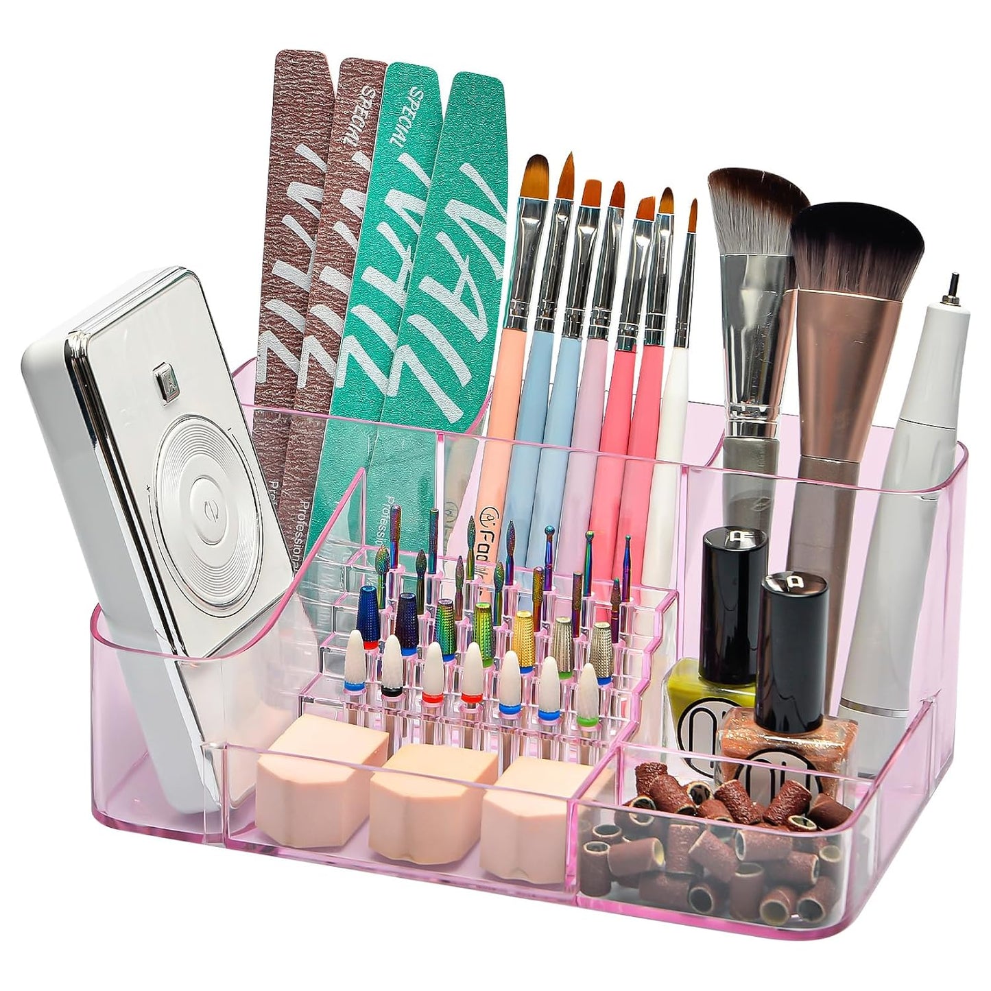 Nail Drill Holder - 28 Holes Bit Organizer for Nail Techs | Bling White Design
