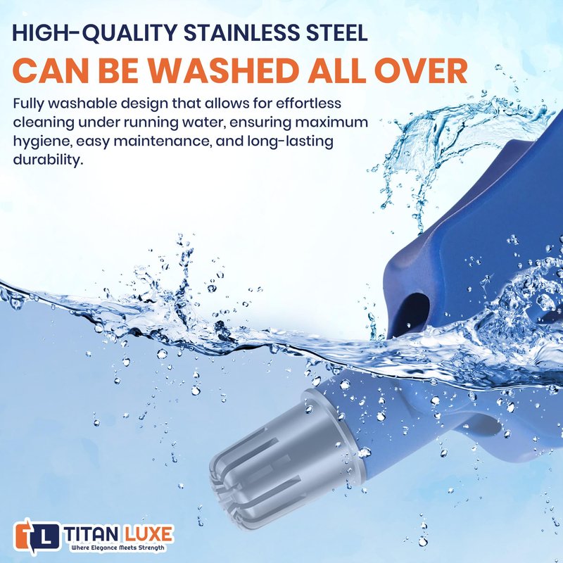 Titan Luxe Stainless Steel Hair Trimmer for Men and Women | Manual Nose and Ear Hair Trimmer | Nose Clippers, 360° Rotating Hair Trimmers | Washable Nose Hair Remover | Blue