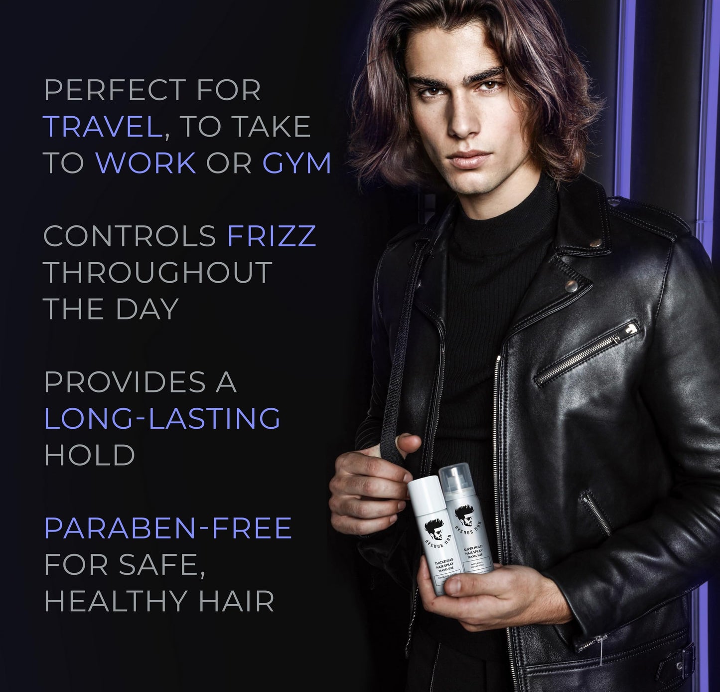 Avenue Man Hair Thickening Spray for Men - Travel Size - Professional Volumizing & Strong Hold Texturizing Spray for Men - Humidity Resistant & Easy Rinse Formula - Mens Hairspray Extra Hold - 1.76 oz