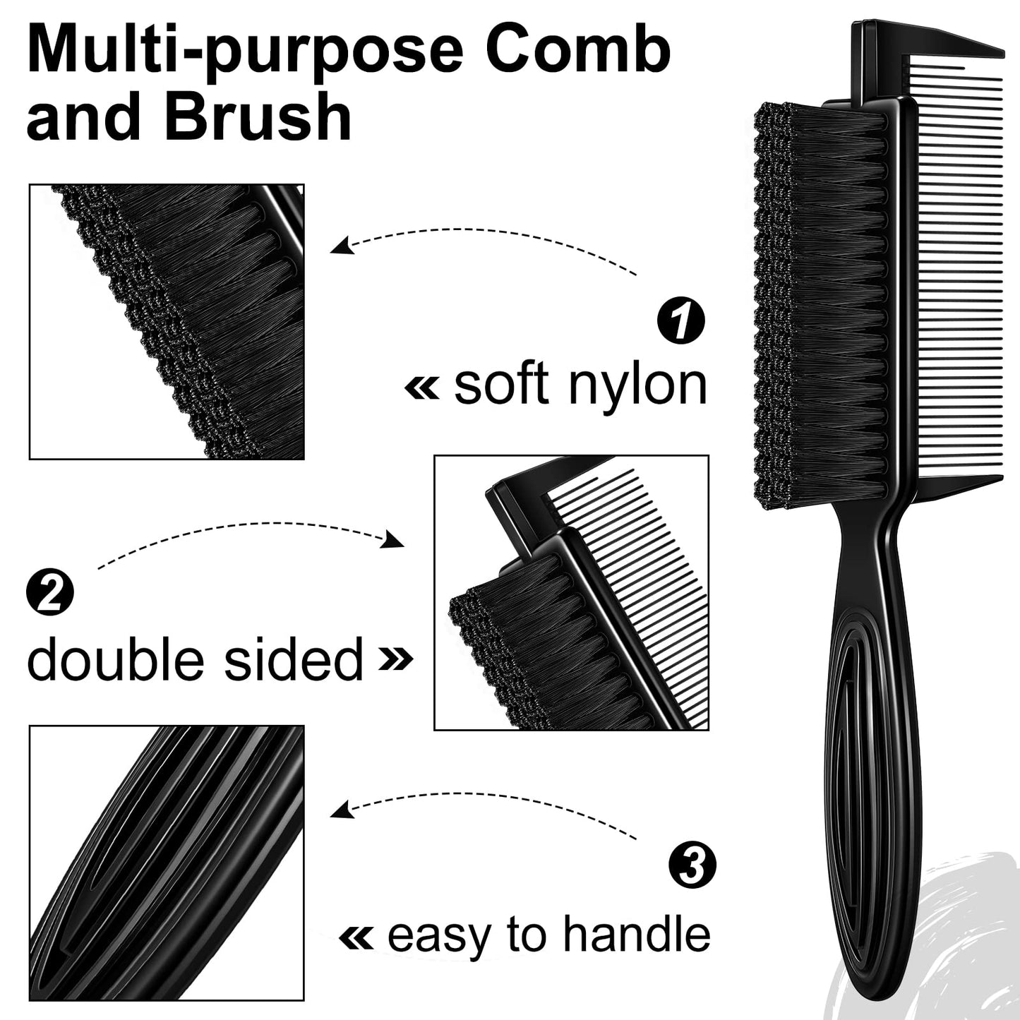 Rozer 4 Pcs Barber Fade Brush 2-in-1 Comb for Clipper Cleaning – Barber Grade Hair Brush Tool for Barbers, Stylists & Home Use