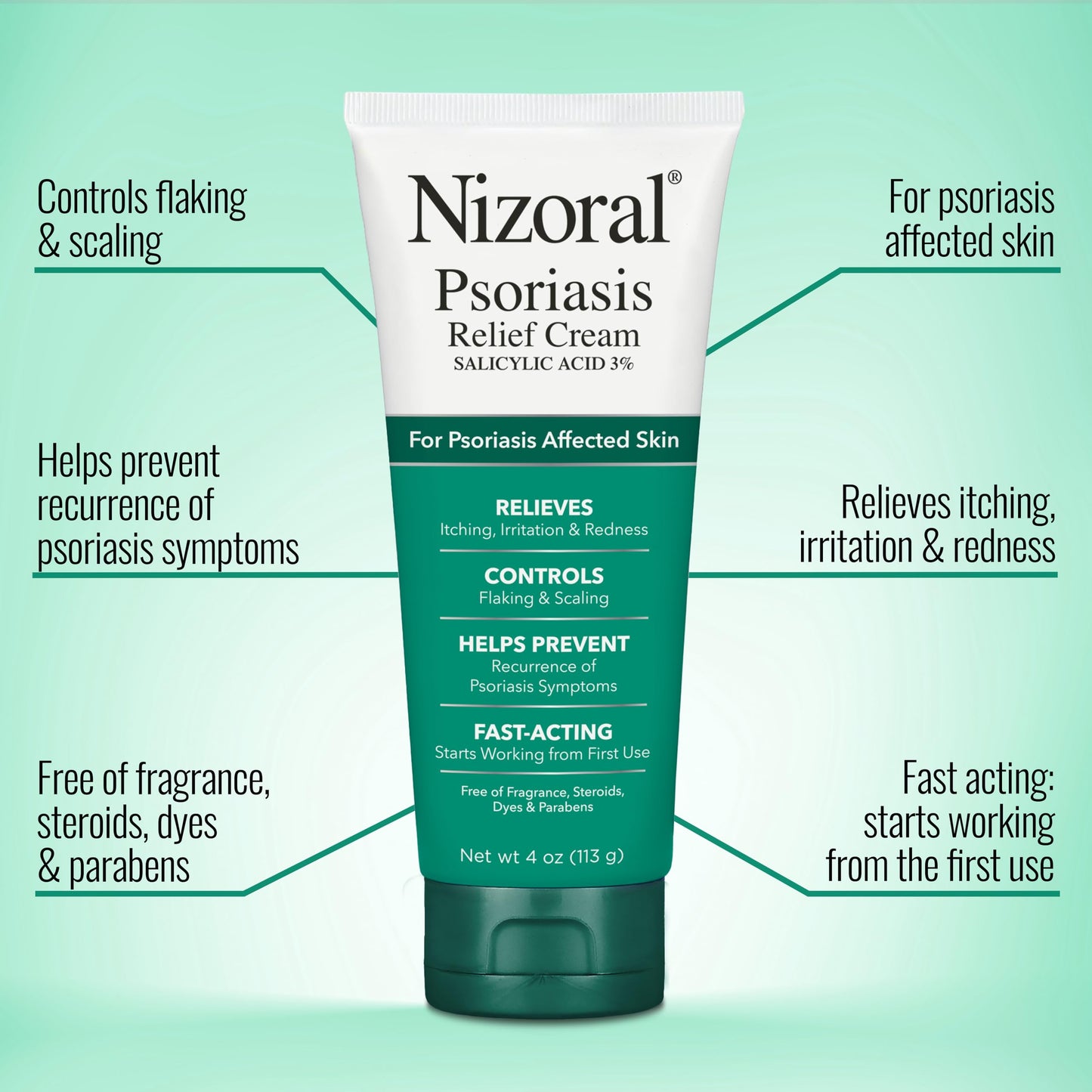 Nizoral Psoriasis Relief Cream, Maximum Strength, 4 Fl Oz, Relieves Itching, Irritation & Redness, Controls Flaking and Scaling, Salicylic Acid 3%