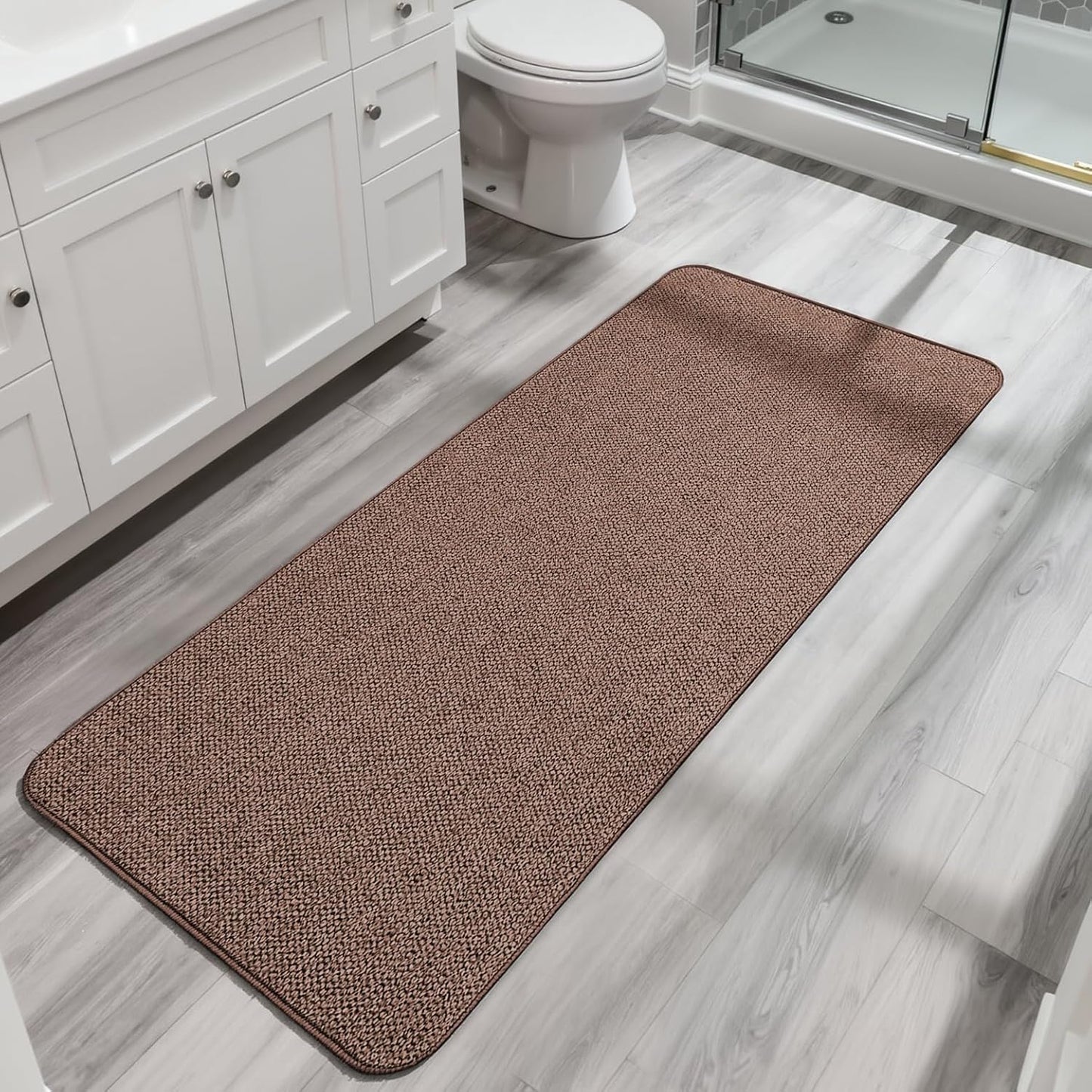 Ultra Thin Bath Mat - Non-Slip Rubber Bathroom Rug, Quick Dry & Absorbent | Grey, 1'5"x2'3" (17x27 Inch)