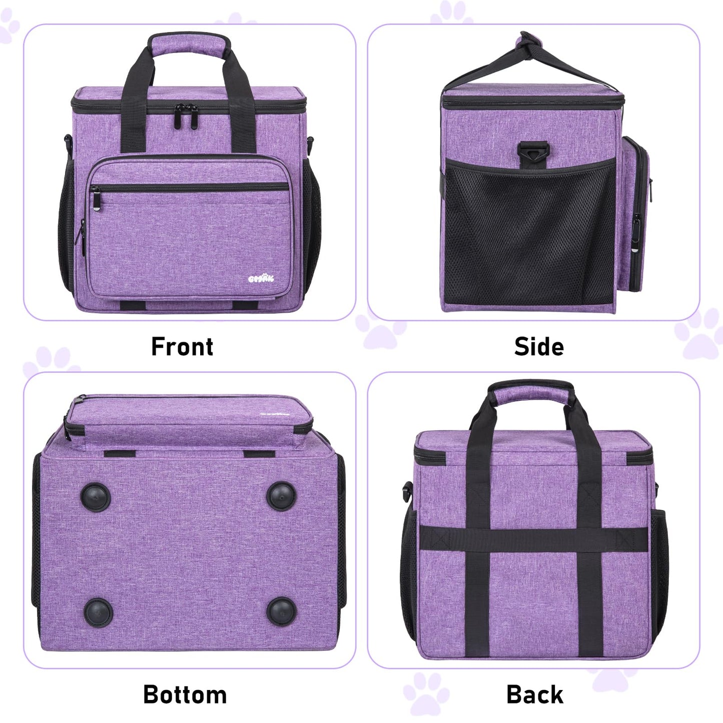 GMAK Pet Grooming Bag, Dog Grooming Tote Bags Supplies Organizer Case Pets Tools Organizer Tote for Dog Cat Grooming Tool Kit and Accessories, Purple(Bag Only)