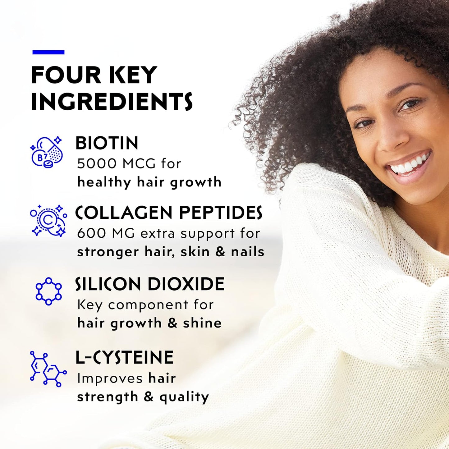 Elon R3 Hair Growth Supplement for Women - 5000 mcg Biotin & Collagen Peptides for Thick, Healthy Hair | 60 Tablets