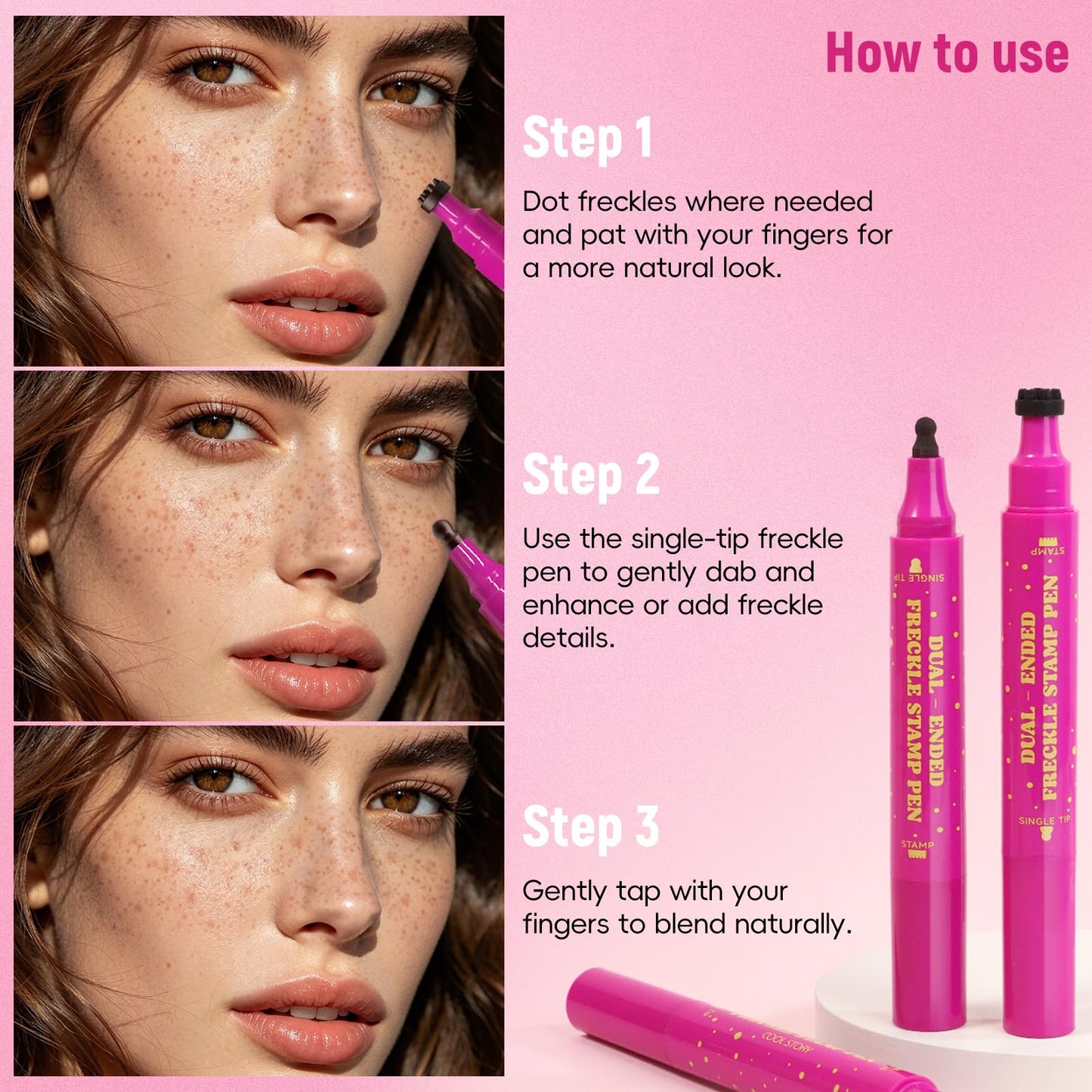HOSAILY 2 in 1 Freckle Stamp Pen Waterproof for Natural Lifelike Faux Freckle Stamp Long Lasting Quick Dry Magic Fake Freckles Stain Marker Pen for Sunkissed Makeup 01 Beige Brown