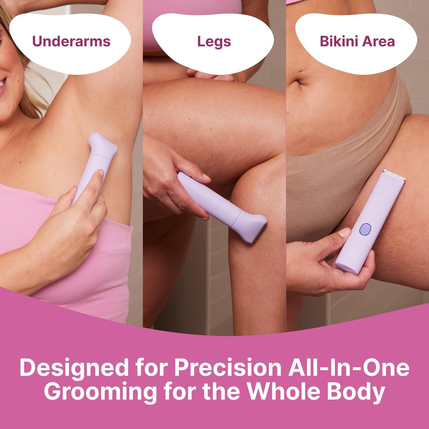HAPPY CURVES Smoothie Bikini Trimmer - Electric Razor for Women, Waterproof Hair Groomer with Adjustable Guards, Personal Shaver for Pubic Hair, Ladies Intimate Shaver and Body Trimmer (Guava 1.0)