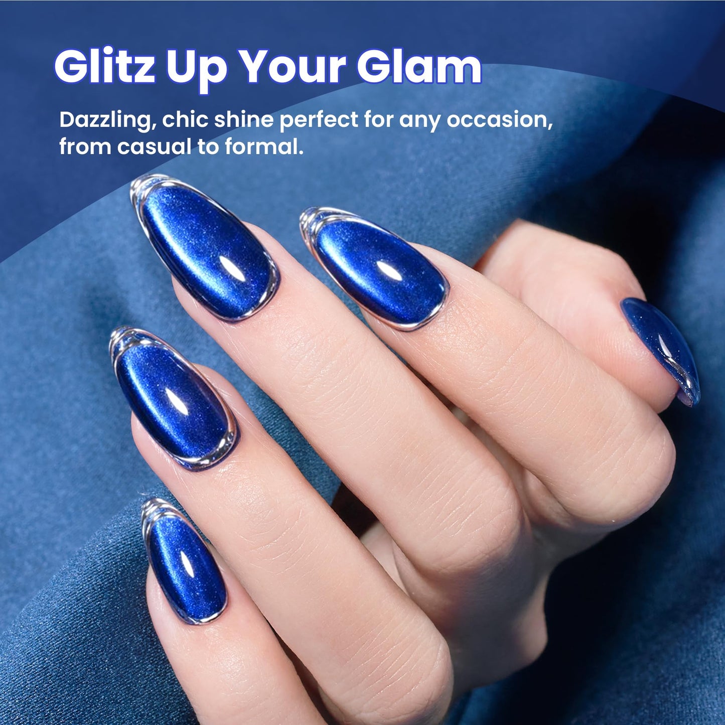 beetles Gel Polish Navy Blue Cat Eye Gel Nail Polish - 15ML Glitter Gel Polish Magnetic Shimmer Effect Soak Off UV French Nail Art Design Salon DIY Manicure Gift for Women
