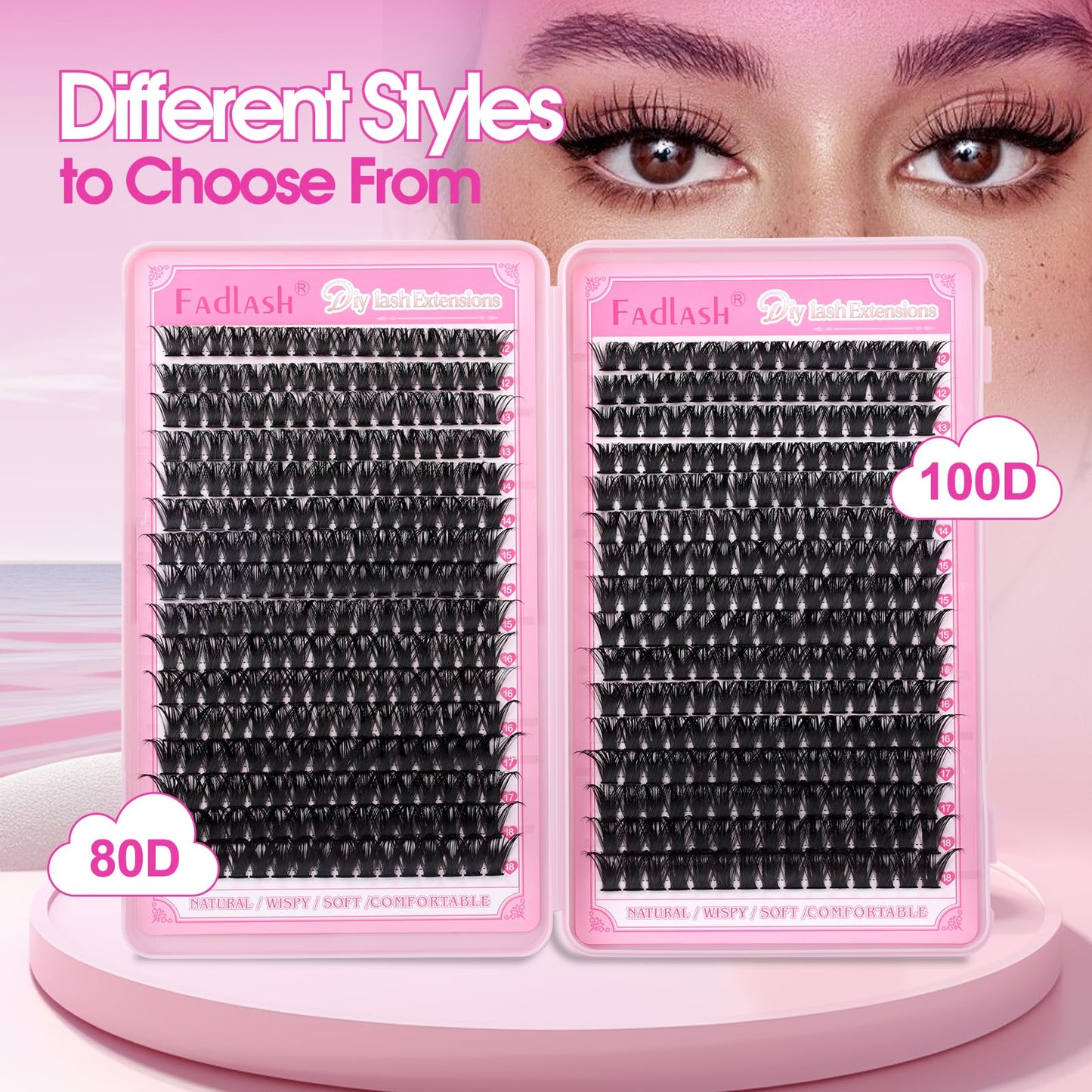 FADLASH Eyelash Clusters 80D+100D Lash Clusters D Curl 496PCS Individual Lashes DIY Lash Extensions 12-18mm Cluster Eyelash Extensions at Home