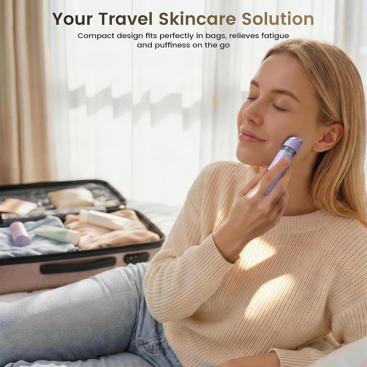 Depuffing Wand - 2-in-1 Cold & Heat Therapy for Eyes & Face | Reduce Puffiness & Dark Circles, 3 Temperature Levels, Gentle on Skin - Purple