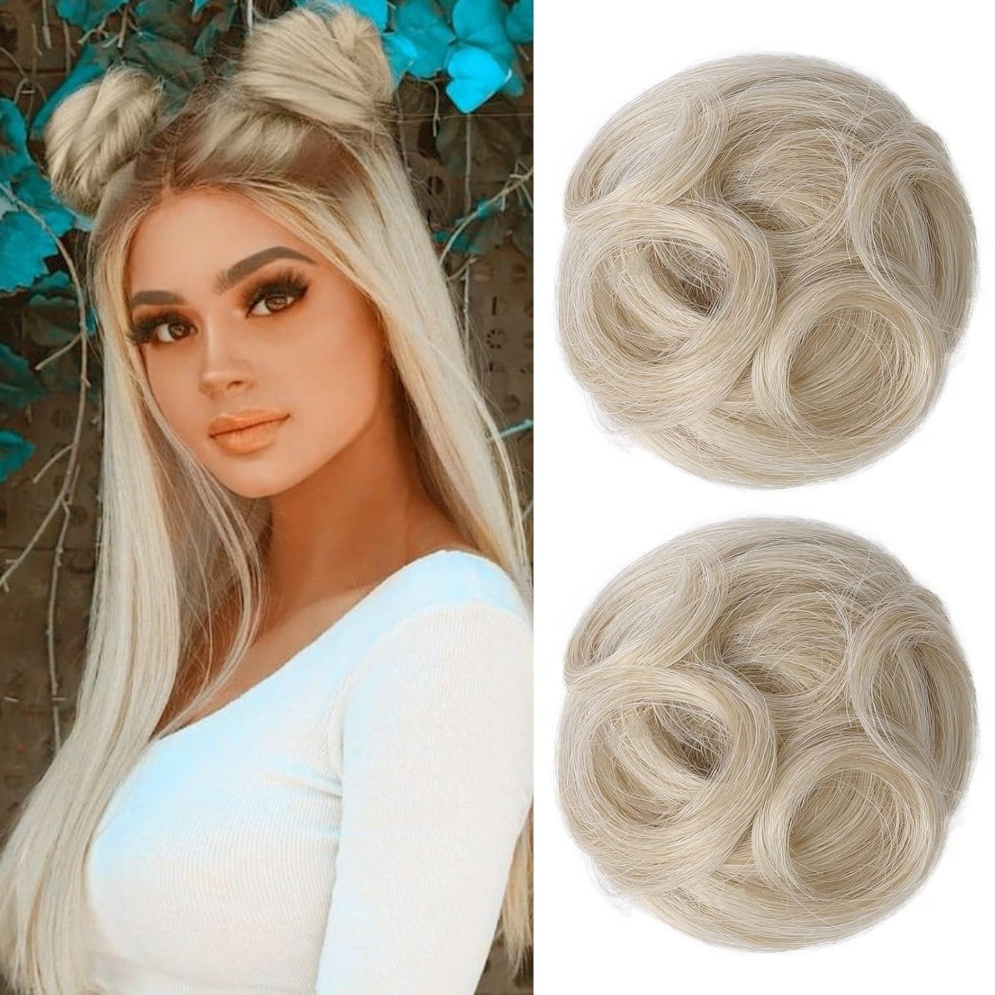 REECHO Mini Claw Clips - Messy & Cat Ears Hair Bun Extensions | 2-Pack, 3.5" Wavy, Natural Black