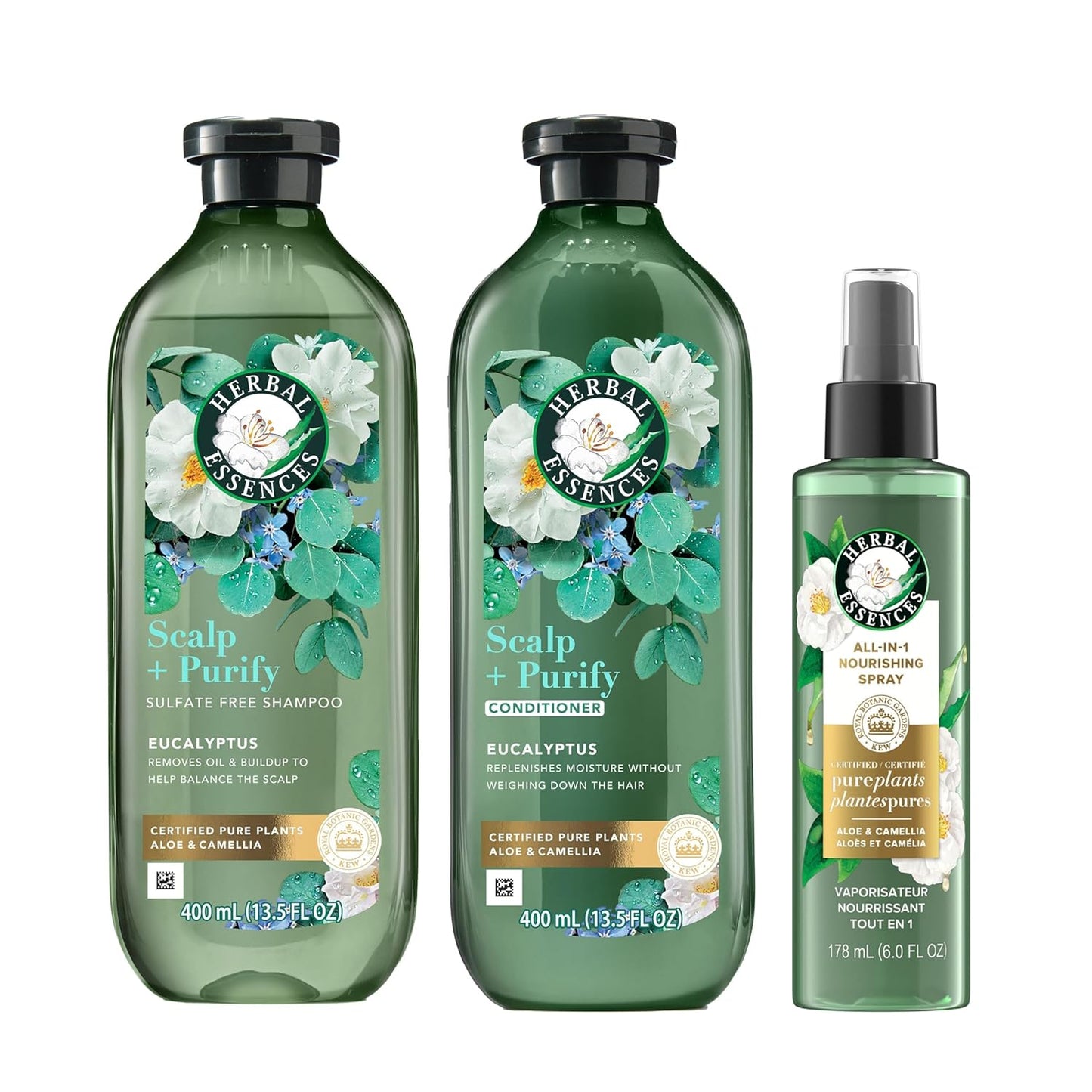 Herbal Essences Eucalyptus Scalp Purifying Shampoo & Conditioner Set | Nourishing Spray Included