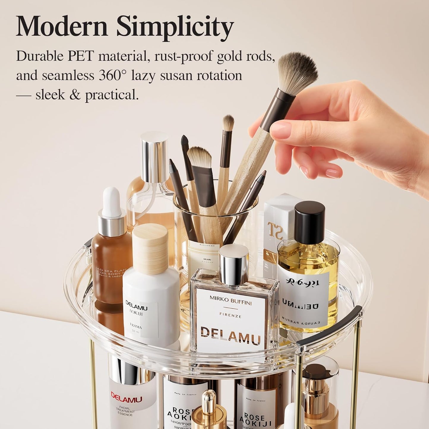 Rotating Makeup Organizer - 2 Tier Stackable Vanity Storage | Clear Skincare & Perfume Holder