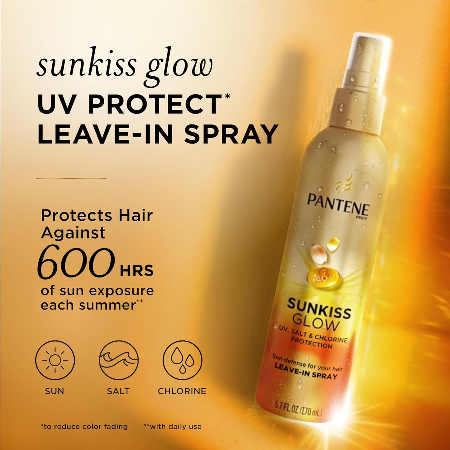 Pantene Sunkiss Glow Multitasking Spray - UV Hair Protection & Damage Repair | 5.7 oz Leave-In Treatment