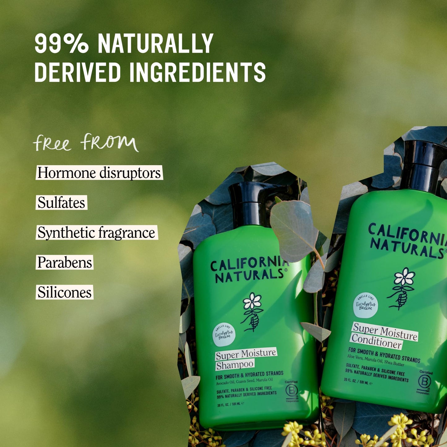 California Naturals Eucalyptus Breeze Super Moisture Shampoo and Conditioner Set for Dry Damaged Hair, Hydrating, Scalp & Hair Care, Natural, Vegan, Cruelty, Paraben & Sulfate Free, Color Safe, 20 oz