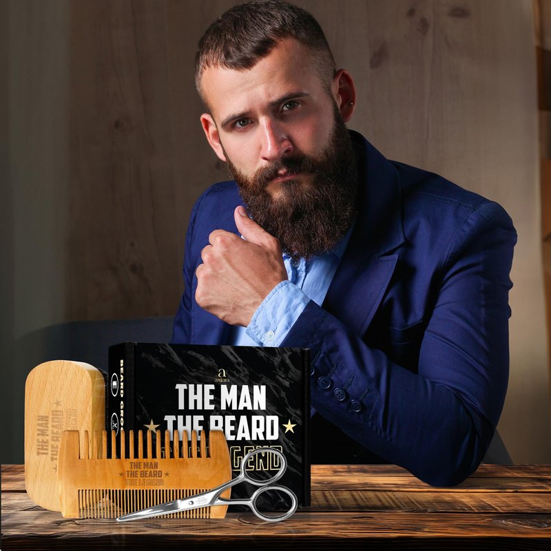 Grooming Gifts for Men - Beard Kit Grooming and Care with Brush, Comb, Scissors & Storage Bag - Anniversary Retirement Birthday Gifts for Men Dad Grandpa, Husband Birthday Gift Ideas