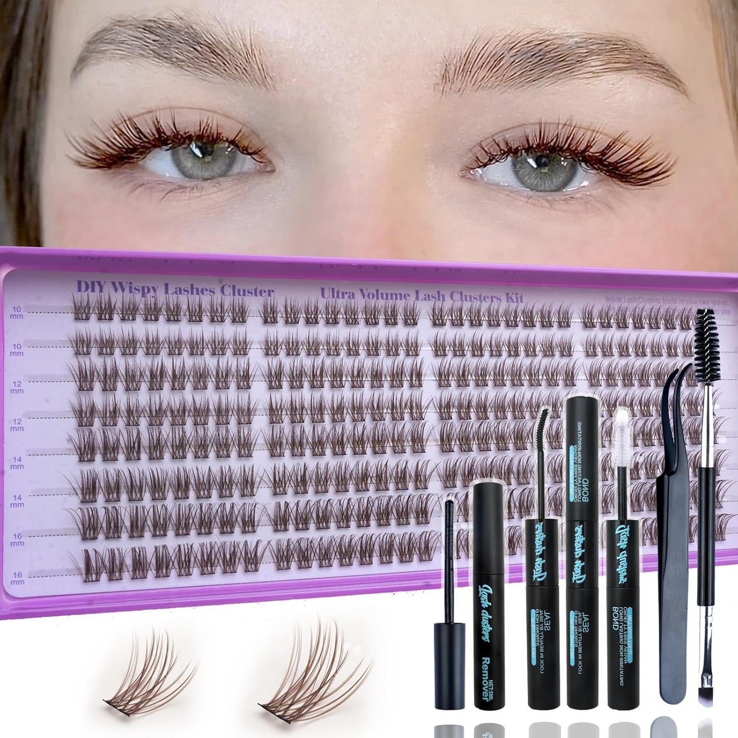 Natural Wispy Lash Cluster Eyelash Extensions - 320 Pcs C Curl 10-16mm Fluffy Individual False Eyelashes for DIY Use