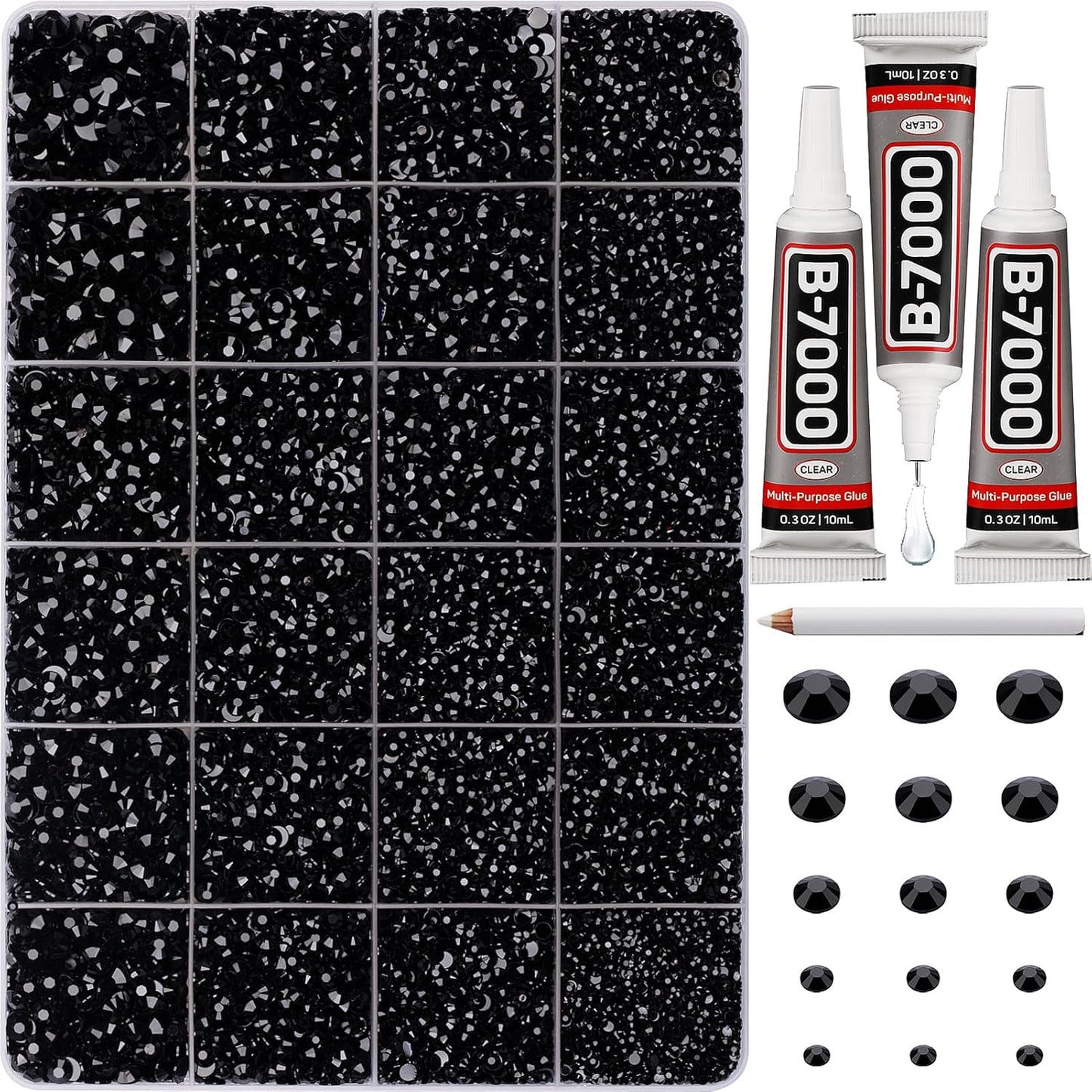 Red Rhinestones Bedazzler Kit - 6500 Pcs Flatback Crystals & B7000 Glue | 2-6mm Resin Gems for Crafts, Clothes, Shoes, Nails
