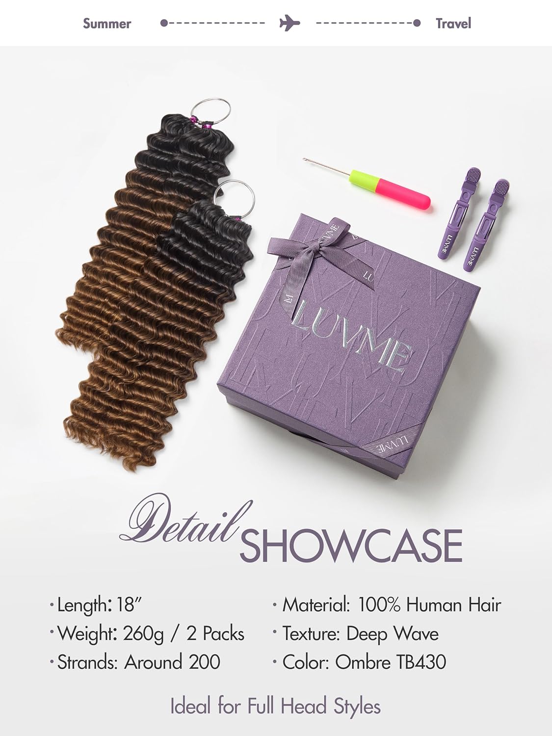 Deep Wave Crochet Hair Extensions - 18 Inch, Balayage Brown, Pre-Fluffed & Lightweight, 2 Pack, 260g