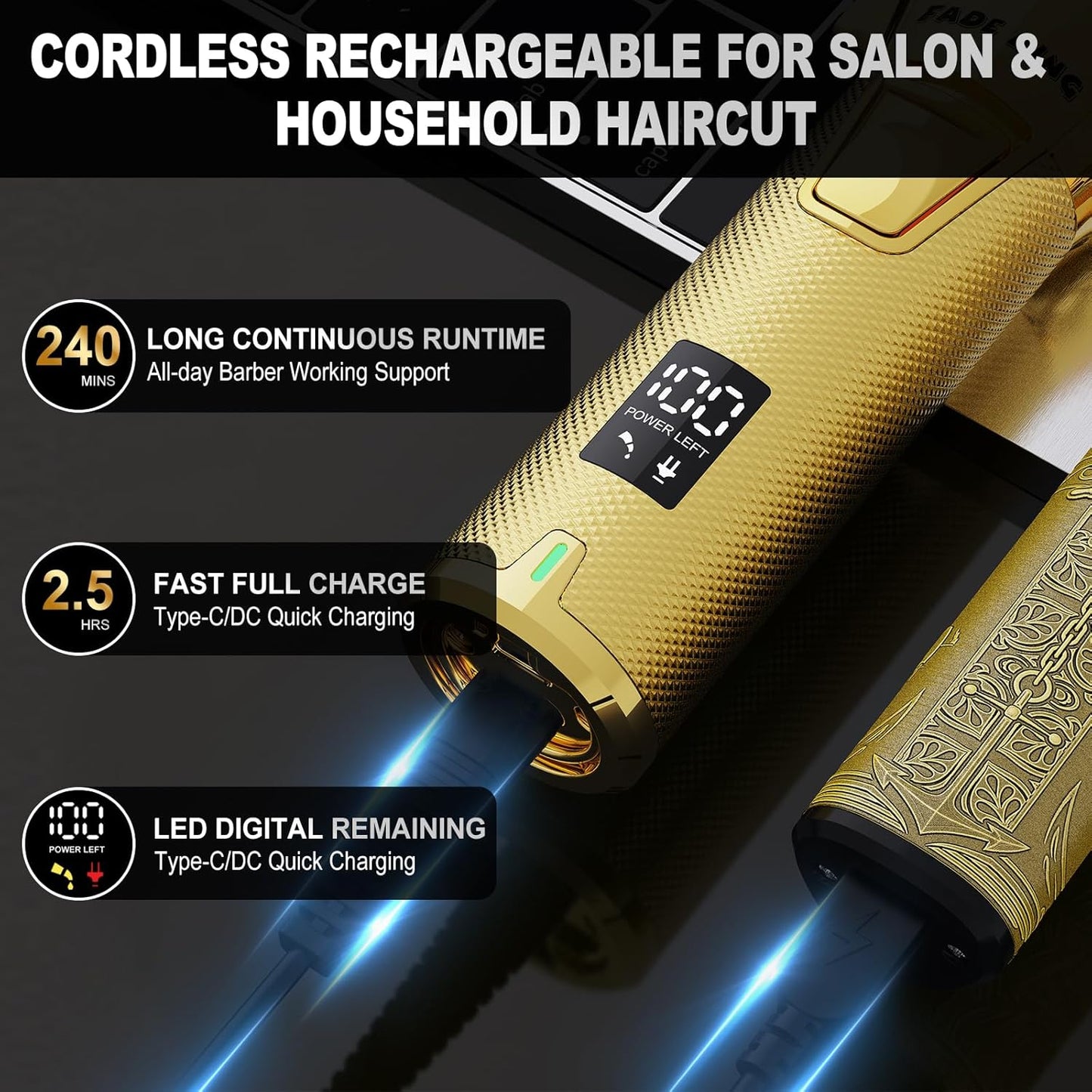 FADEKING® Professional Hair Clippers - Cordless Barber & Beard Trimmer Set | Complete Men's Grooming Kit
