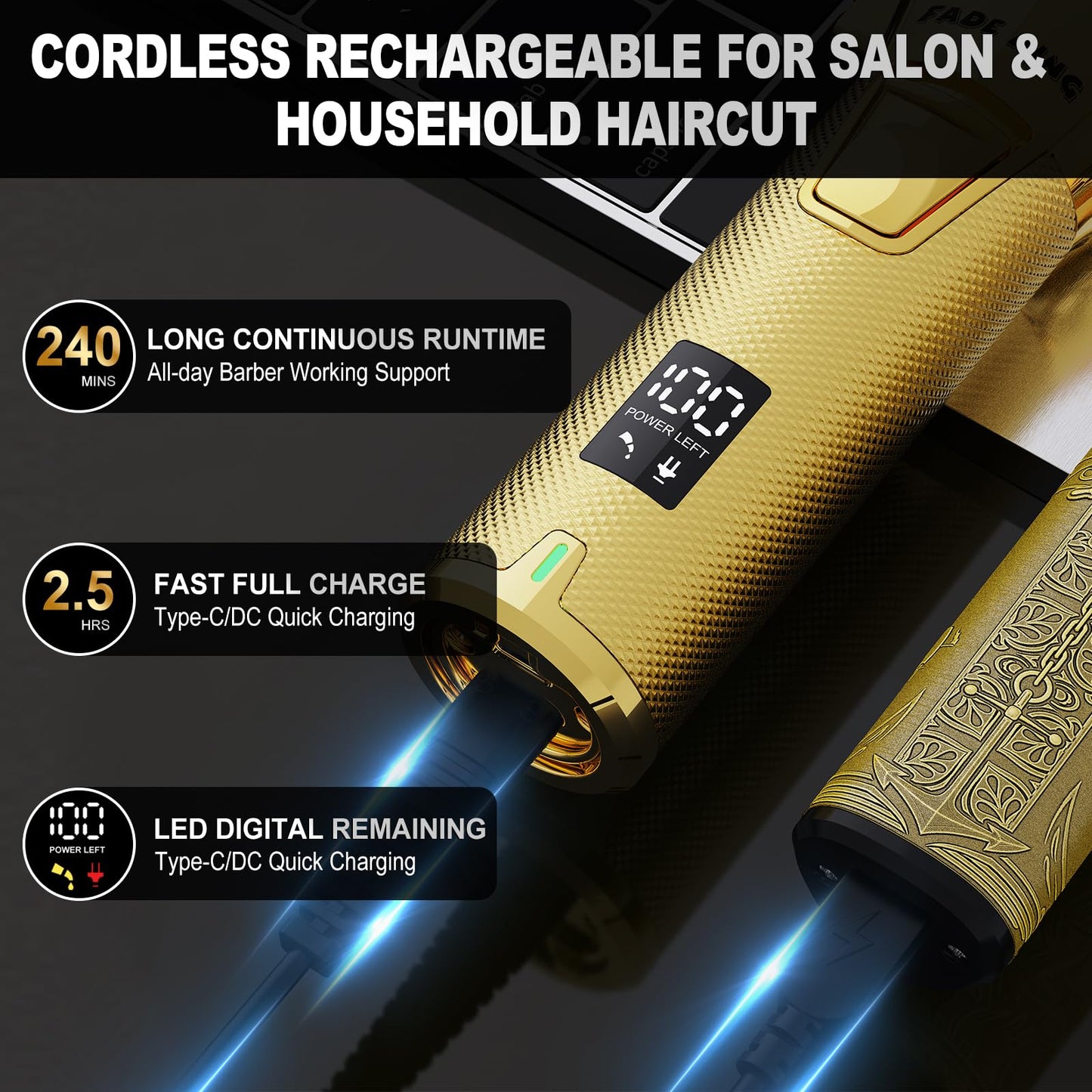 FADEKING® Professional Hair Clippers for Men – Cordless Barber Clippers & Beard Trimmer for Men, Fade Clipper and Trimmer Set for Home & Barber Use, Complete Men's Grooming Kit - Gifts for Men