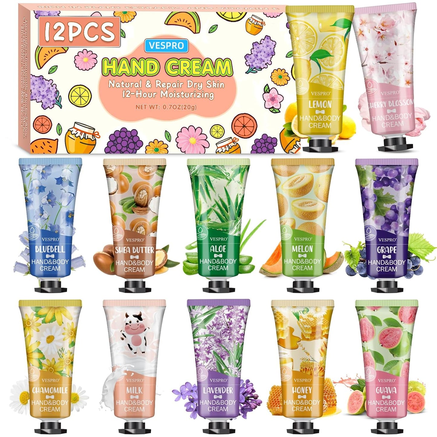 Hand Cream Gift Set - 12 Pack Mini Moisturizing Lotion for Dry Cracked Hands | Perfect Thank You & Teacher Gifts