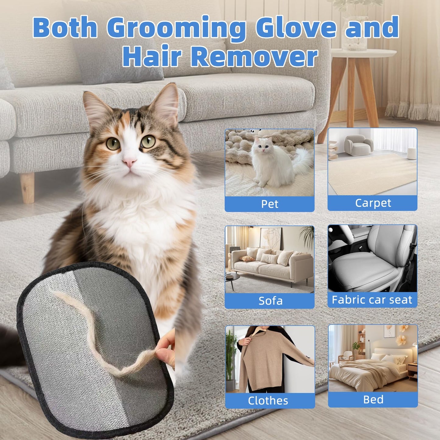 RWUSX Pet Hair Removal Glove for Laundry, Magic Grooming Brush for Dogs Cats, Electrostatic Hair Remover Tool with Five-Finger Design for Couch, Carpet, Clothing, Car Seat Black