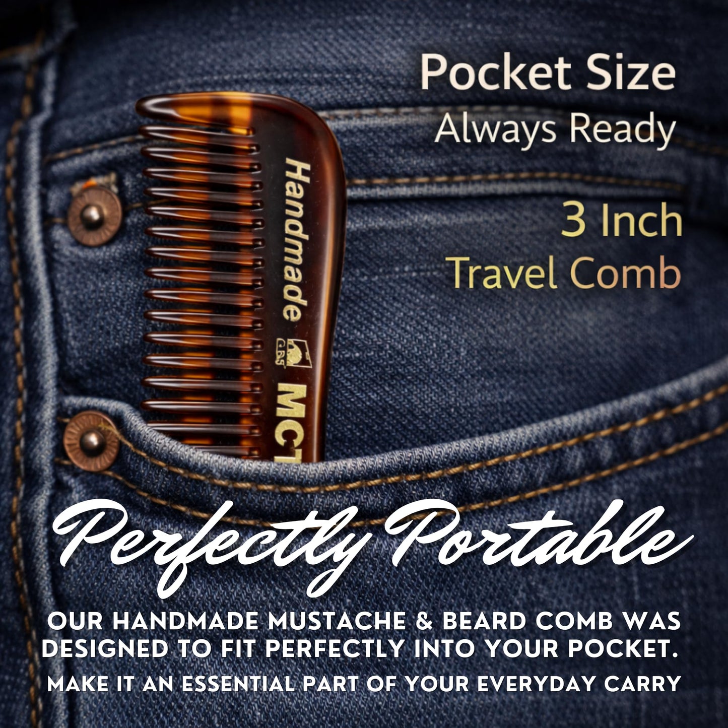 GENTS Mustache and Beard Styling Comb, pocket sized (Tortoise Shell, 3 Pack)