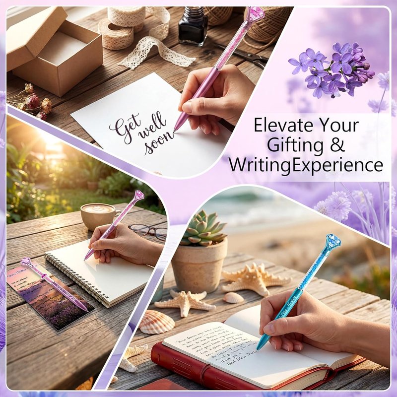 Diamond Ballpoint Pens Set - 24 Bulk Crystal Ink Pens with Bible Cards | Ideal Christian Gifts for Mothers & Sunday School