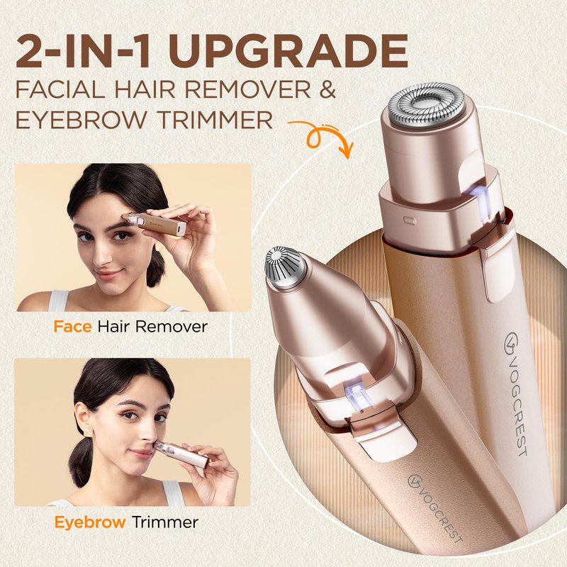 VG VOGCREST Rechargeable Facial Hair Remover for Women: 2 in 1 Electric Facial Body Hair Remover