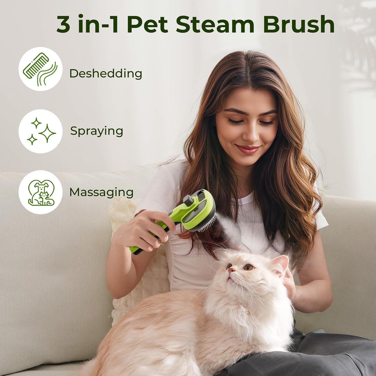 Pecute Cat Steam Brush - Self-Cleaning Grooming Tool with 2 Spray Modes | Large Capacity Tank for Shedding & Massaging