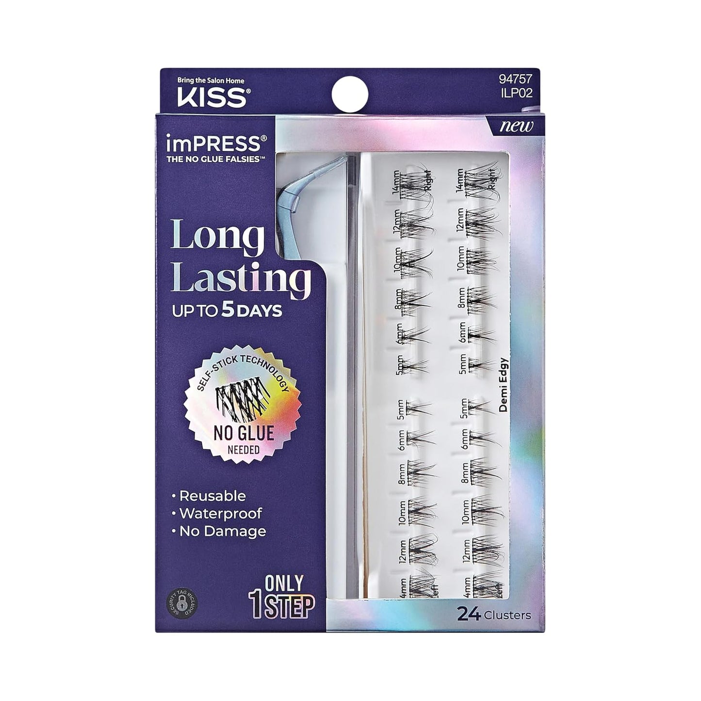 Kiss Impress Falsies Eyelashes - Long Lasting Self-Adhesive Demi Wispy Clusters | 5-Day Wear, Light Volume (5-14mm)