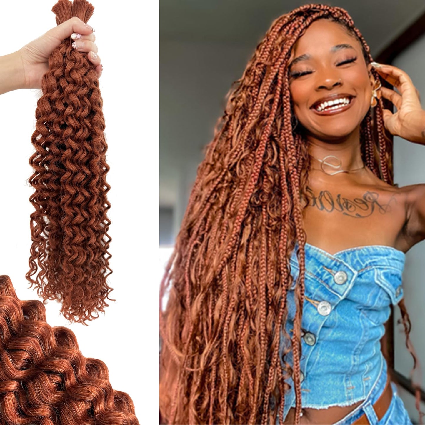 Braiding Human Hair Water Wave - 2 Bundles 100g Ombre Curly Extensions | 14 Inch Black/Brown Highlights