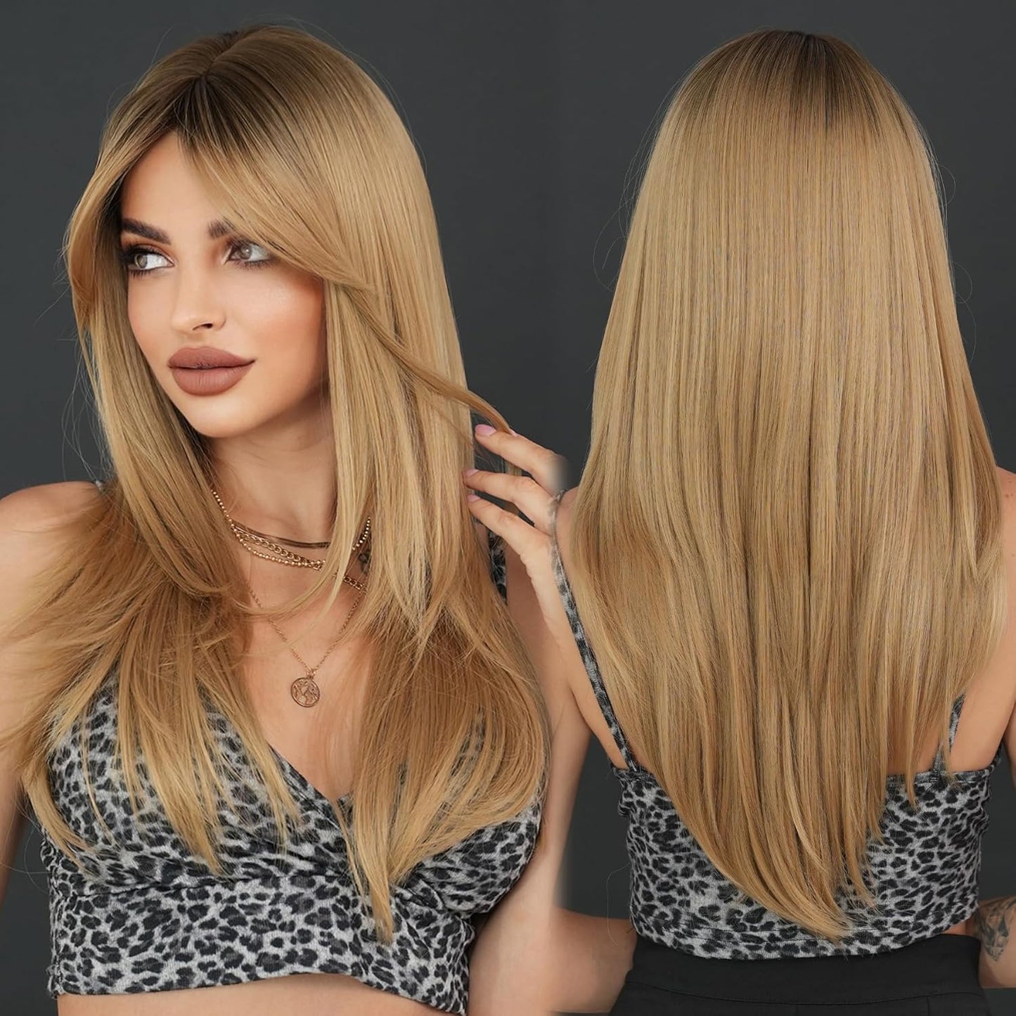 Long Natural Black Wig with Bangs - Heat Resistant Synthetic Hair for Daily Wear
