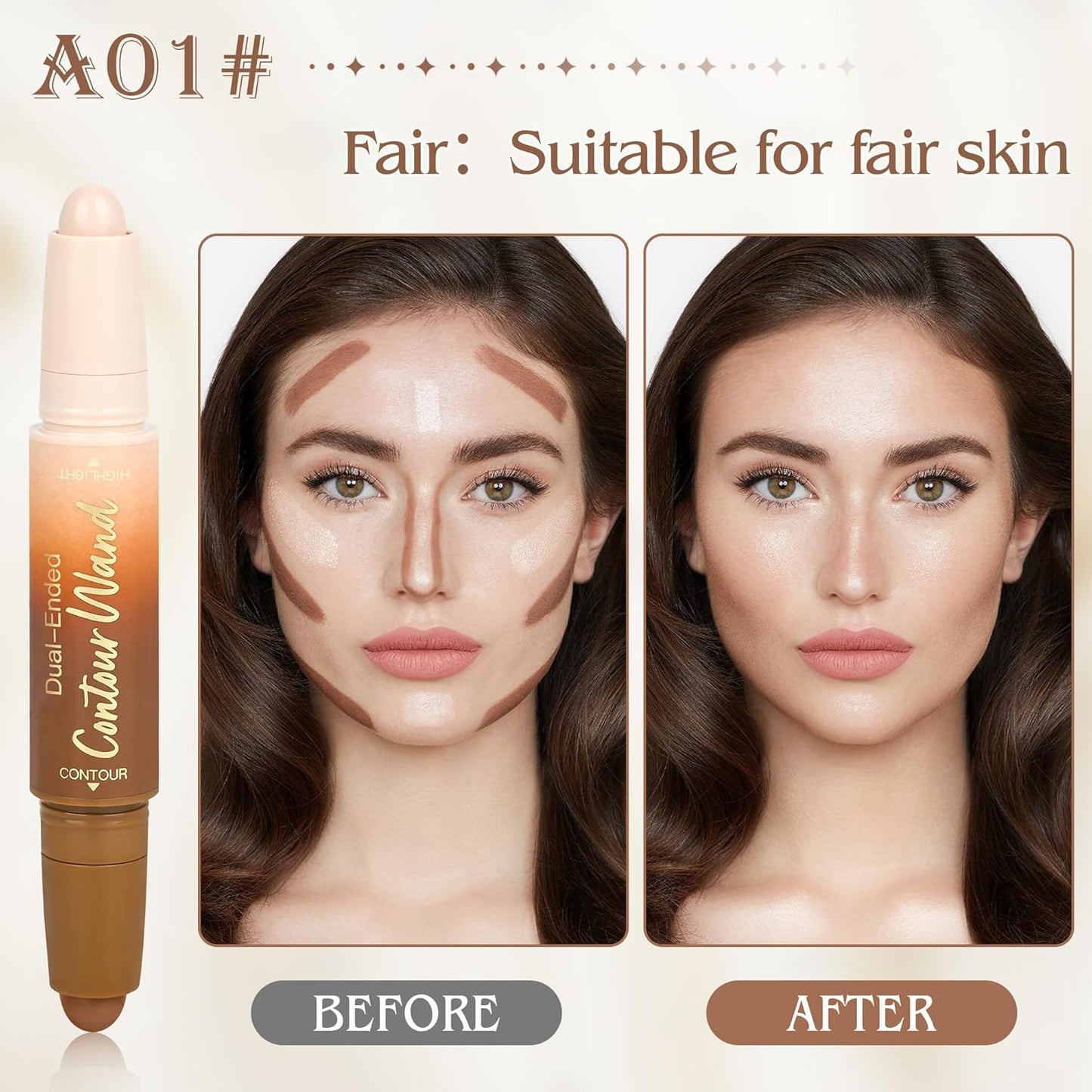 Contour Highlighter Stick - 2-in-1 Dual-Ended Cream Bronzer & Highlighter for Easy Face Contouring | Buildable, Waterproof, Neutral Nude + Beige