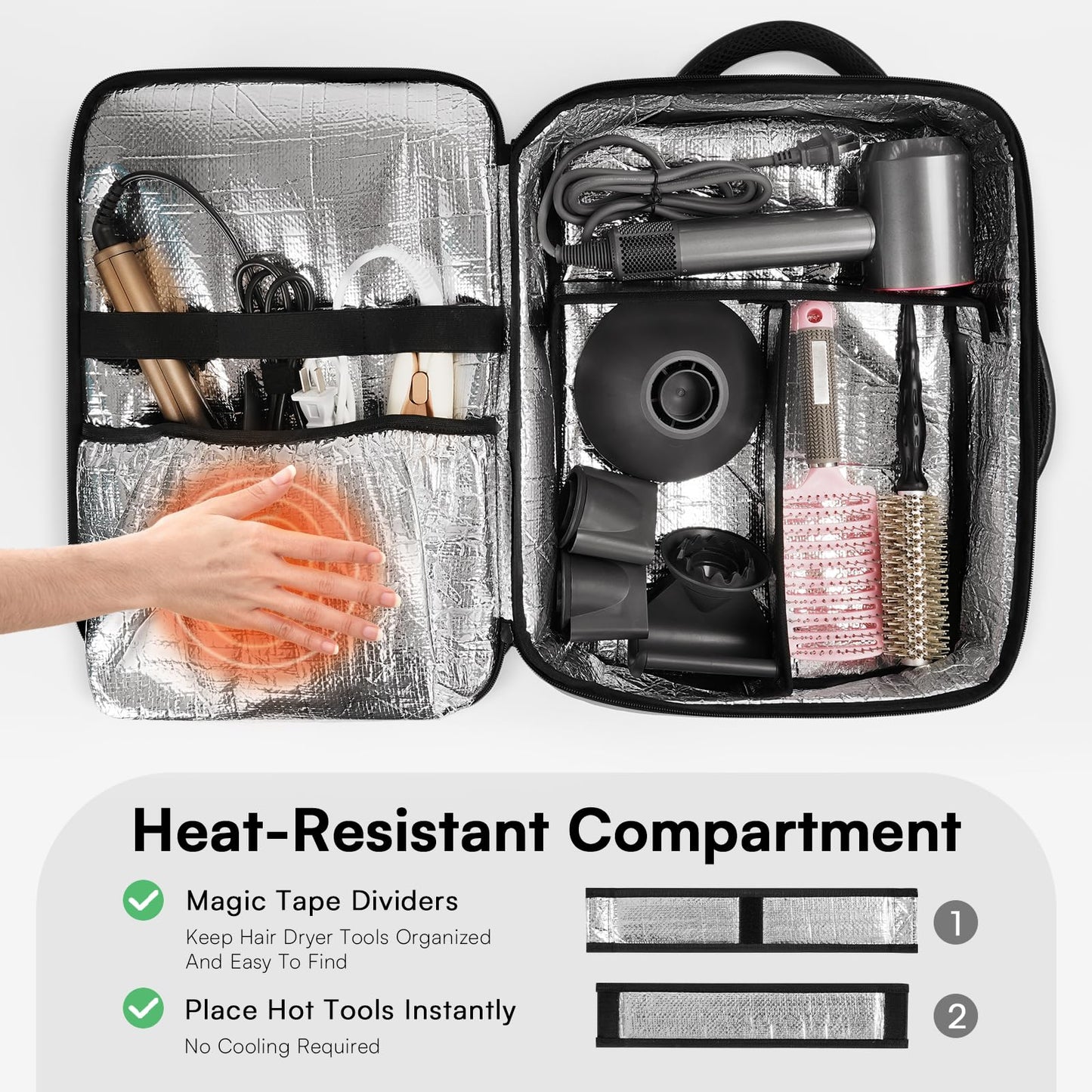 Barber Bag with 2 Pouches, Professional Hairstylist Travel Backpack with Adjustable Dividers, Hairdresser Hair Tools Bag with Insulated Pocket, Cosmetology Bags for Supplies, Water-resistant, Black