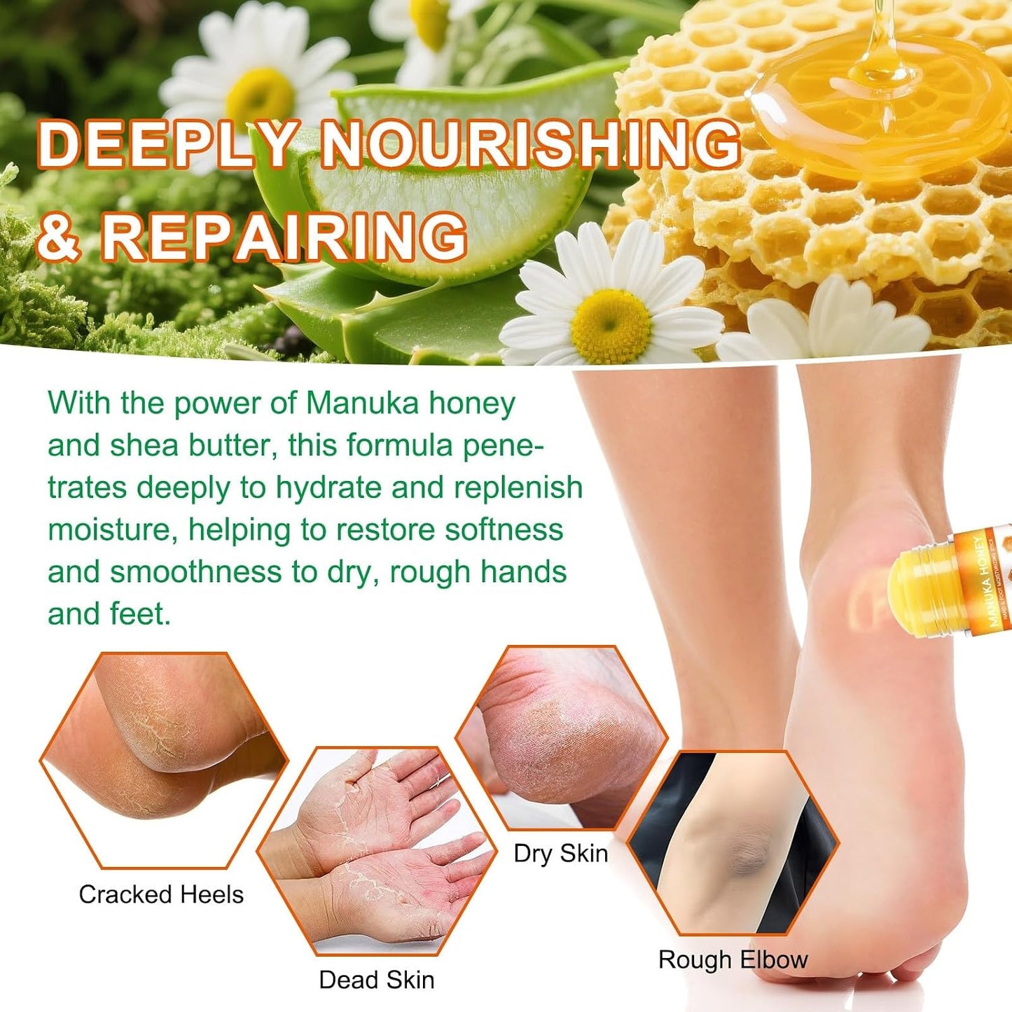 Manuka Honey Moisturizing Stick - Deep Hydration for Hands & Feet | Aloe Vera, Green Tea, Chamomile - 40g