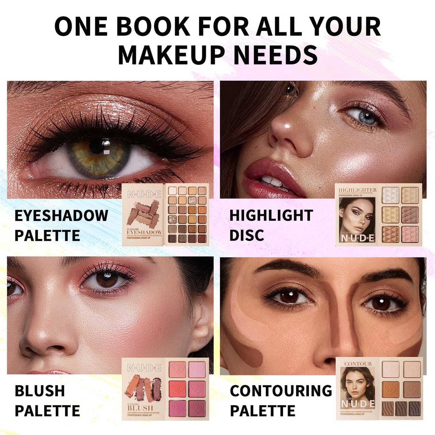 Makeup Palette,Eyeshadow & Highlighter & Blush & Contouring,4-Layer Book-Style Foldable Makeup Palette Set,Matte Glitter Metallic Shimmer, Highly Pigmented Long Lasting Make Up Pallet(43 Colors)