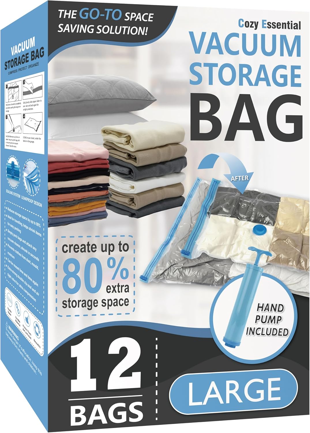 Vacuum Storage Bags - 80% Compression Space Saver for Clothes, Bedding & Blankets | 20-Pack Combo