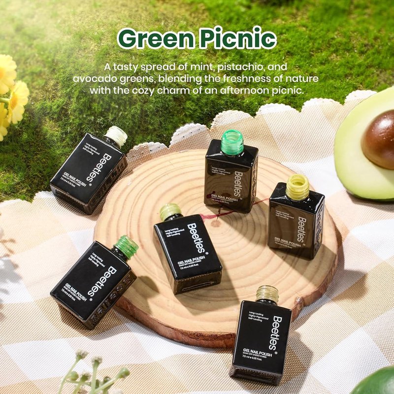 Beetles Green Gel Polish Set - 6 Pastel Green Nail Colors for Summer | Soak Off UV LED Manicure